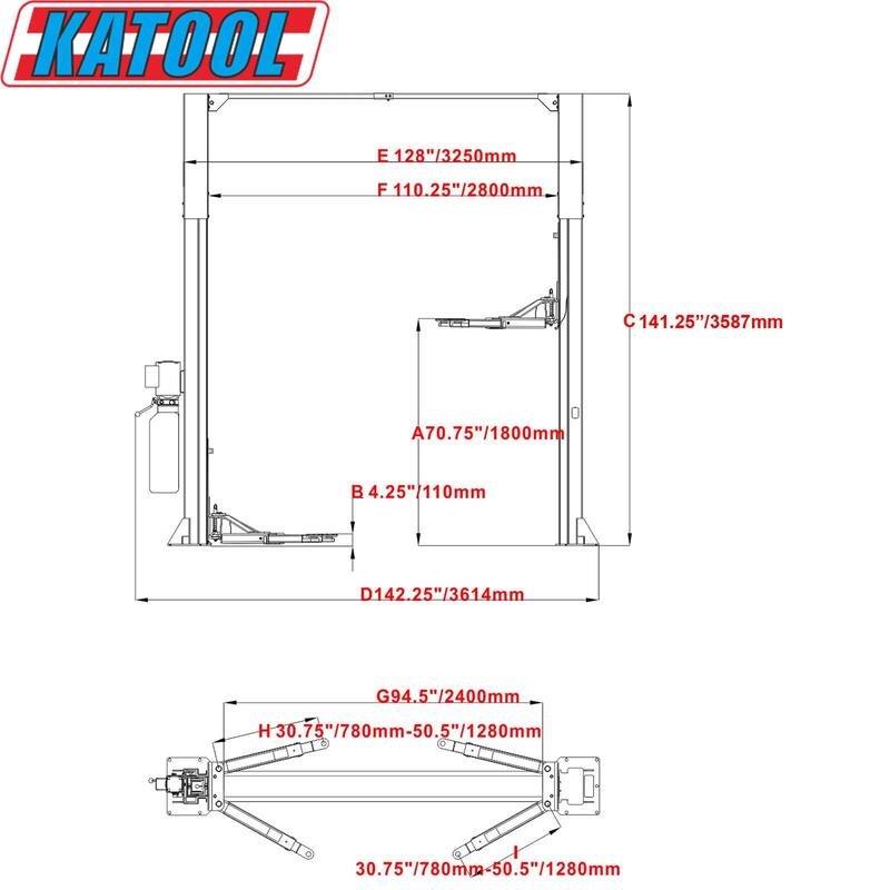 Katool  KT-M110, 2 Post Clear-floor Vehicle Lift 11,000lbs
