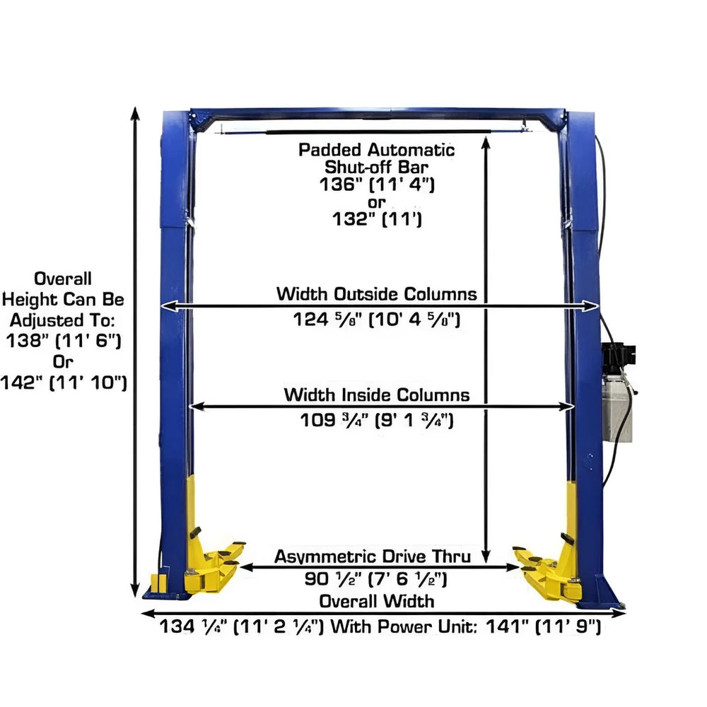 Atlas Automotive 9KOH 9,000 lb 2 Post Lift - Adjustable Height