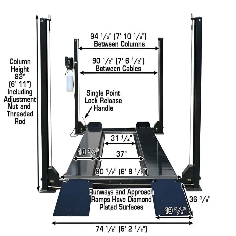 Atlas Automotive Pro8000, 8,000 lb 4 Post Vehicle Storage Lift