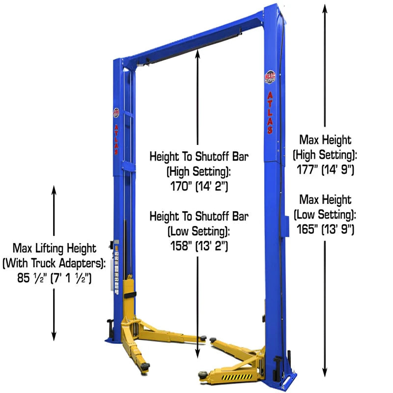 Atlas PVL12 12,000 lb 2-Post Lift – ALI Certified, Extra-Wide & Tall