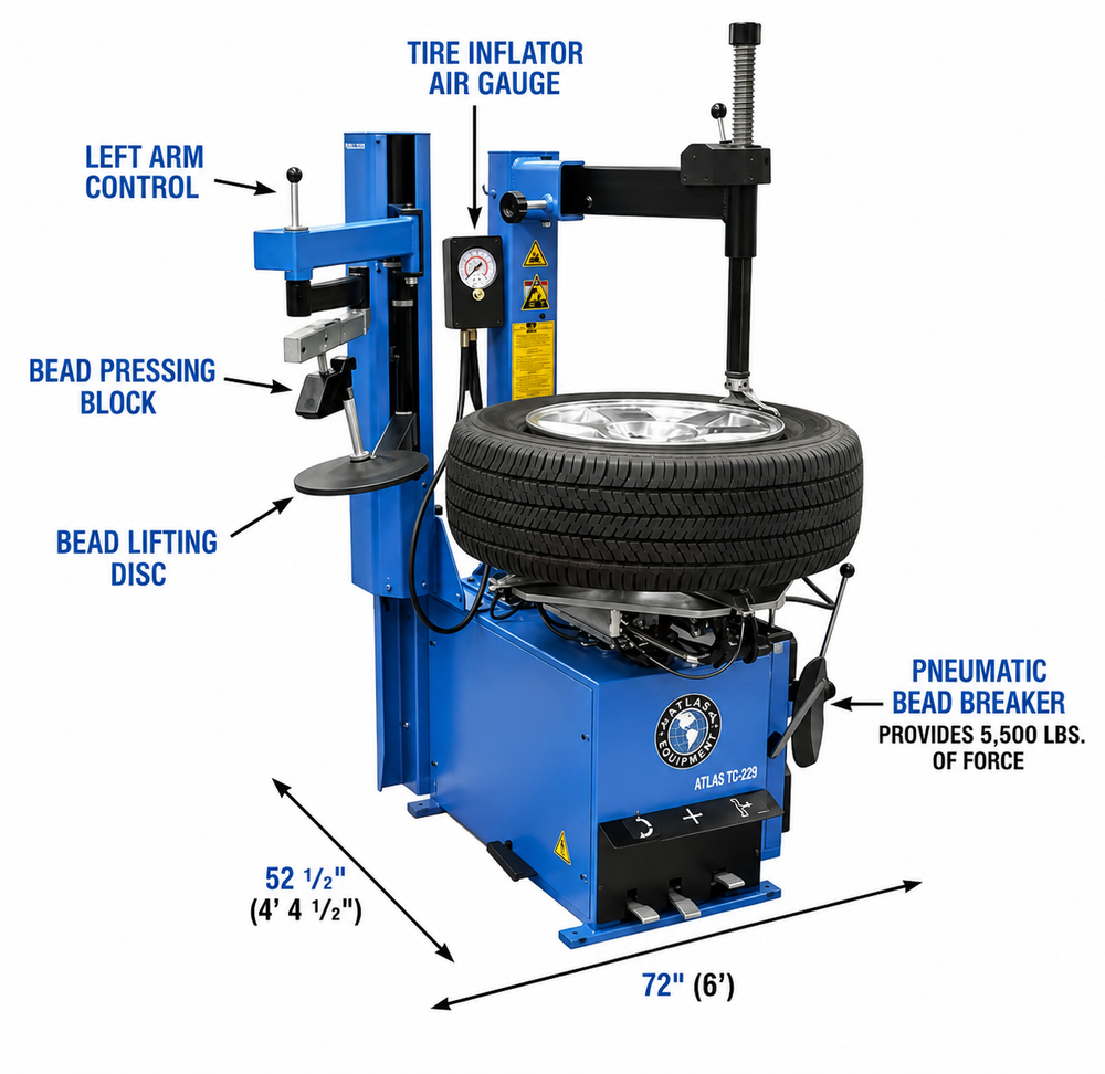 Atlas Automotive Equipment TC229LH Rim-Clamp Tire Changer with Assist Arm