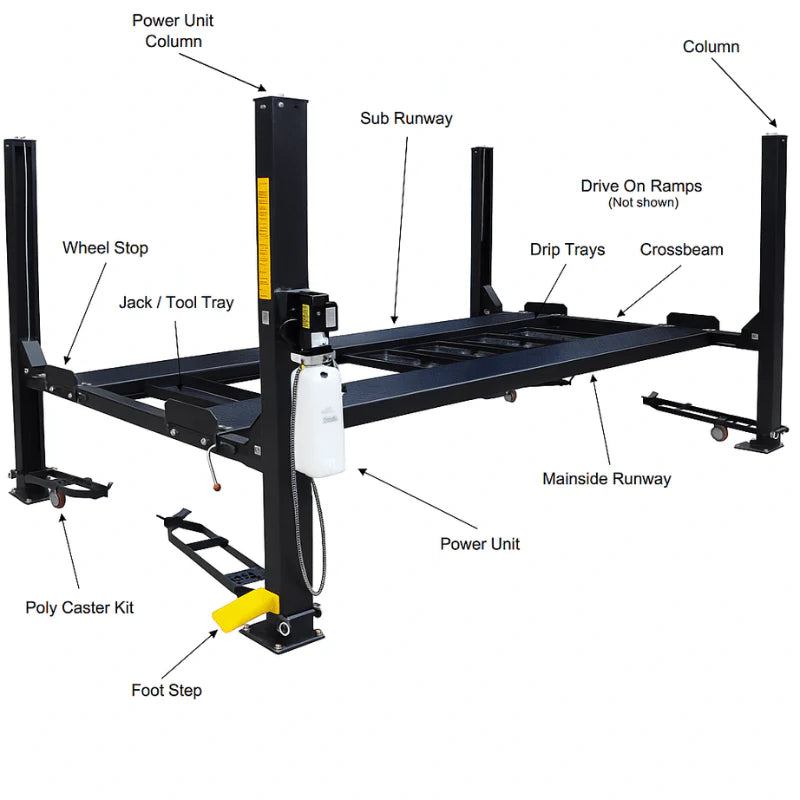 FP9K-DX-XLT Tuxedo 9,000 lb 4 Post Vehicle Storage Lift - Extra Tall/Long