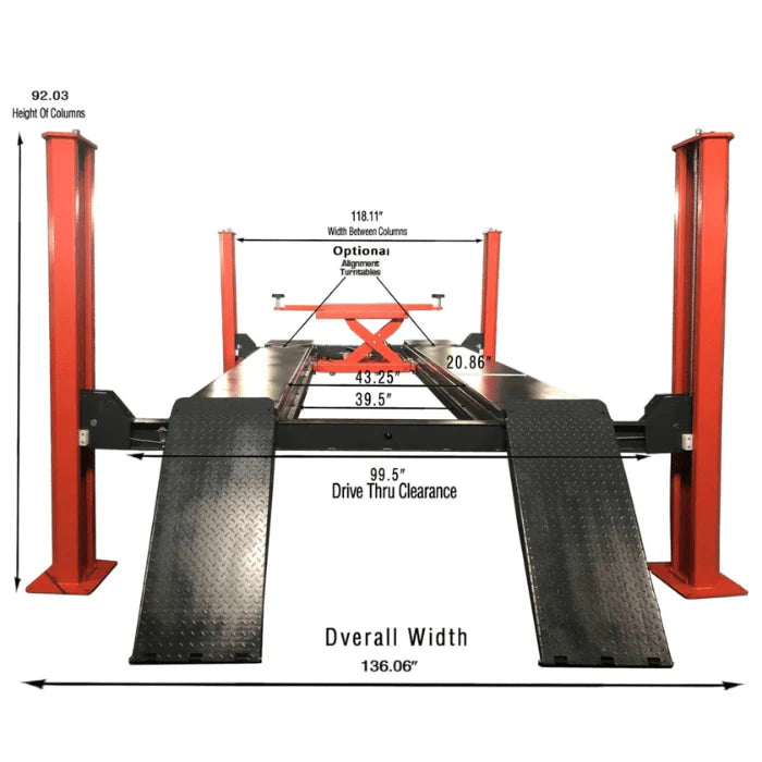 Katool KT-4H150 Heavy Duty 4-Post Alignment Lift 15,000lbs. Rolling Jack Included