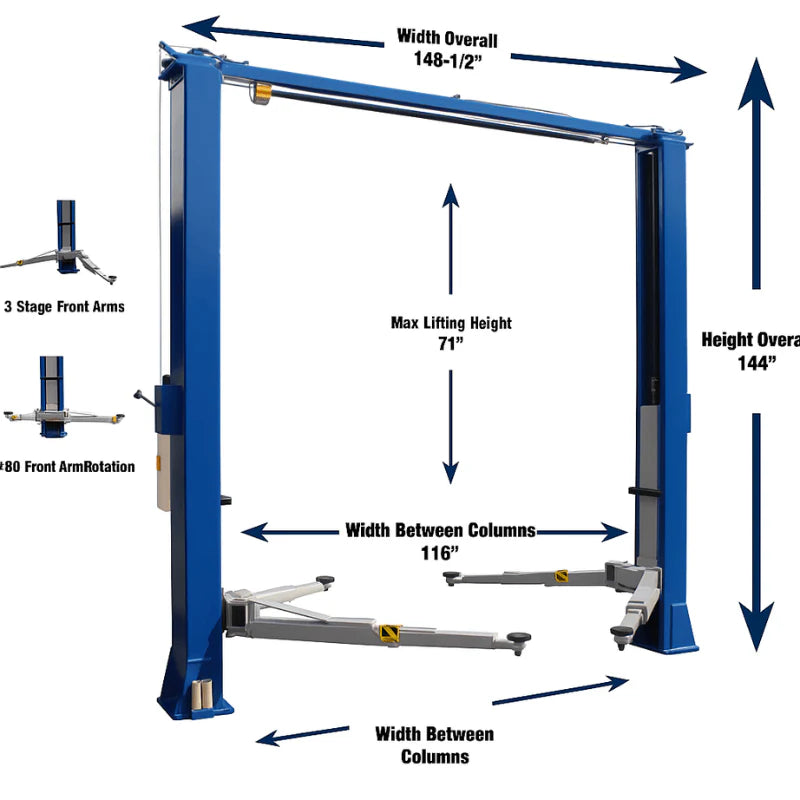 Ideal TP10KAC-DX 10,000lb 2 Post Car Lift - ALI Certified