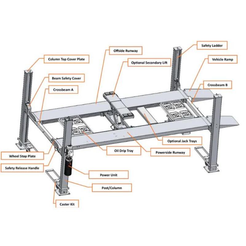 KATOOL KT-4H950 9,500lb 4 Post Lift - Heavy Duty W Casters