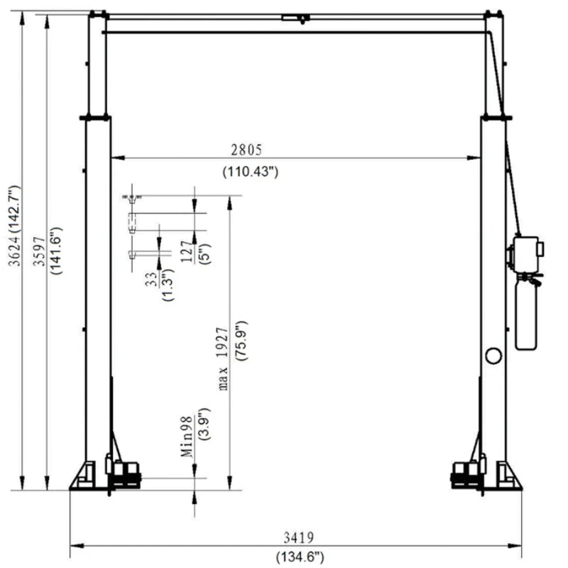 Tuxedo TP9KAC-TUX 9,000lb 2 Post Car Lift - Asymmetric
