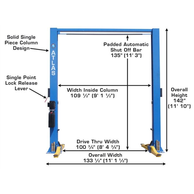 Atlas Automotive Equipment 9OHSC Overhead 2-Post Lift 9,000 lb. Capacity