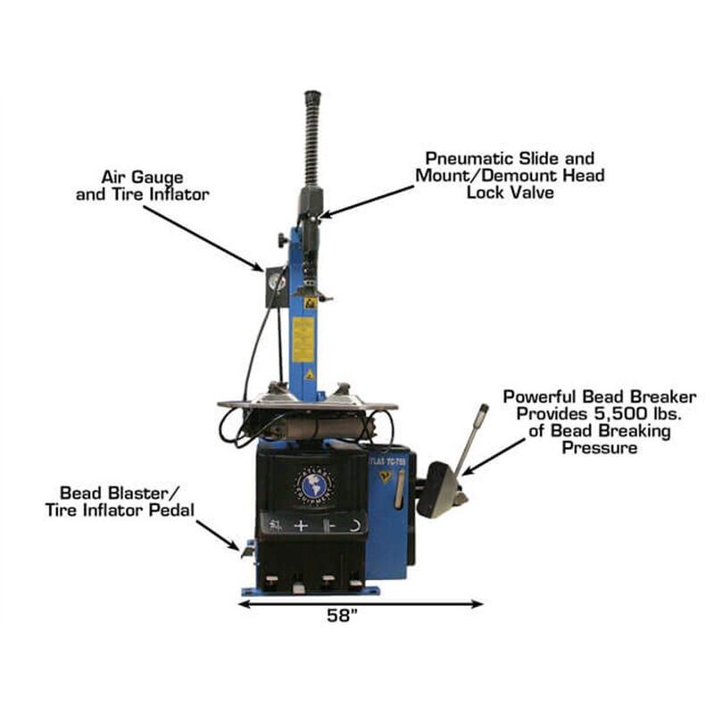 Atlas Automotive Equipment TC755 Tilt-Back Rim-Clamp Tire Changer with Beadblaster