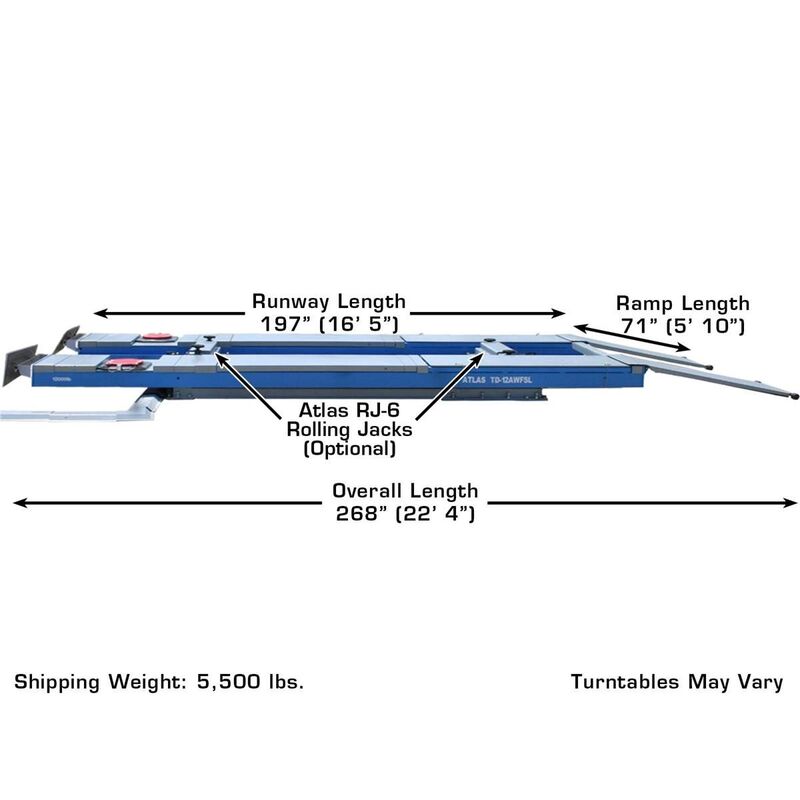 Atlas Automotive Equipment 12AWFSL Alignment Scissor Lift with Wheels Free Lifts System 12000 lb. Capacity