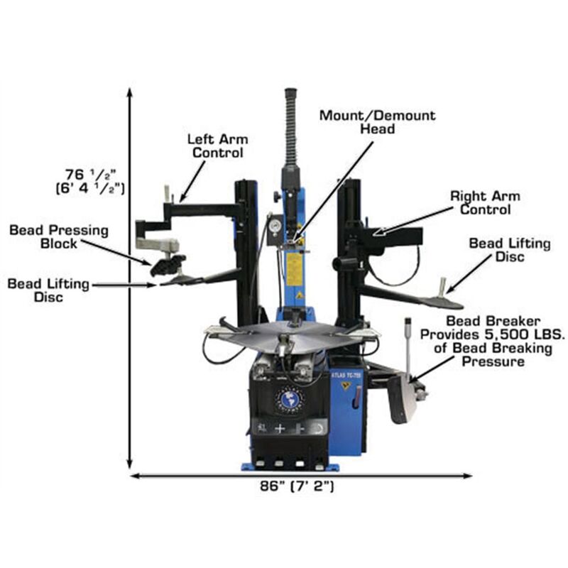 Atlas Automotive Equipment TC755DAA Wheel Clamp Tire Changer with Dual Arm Assist