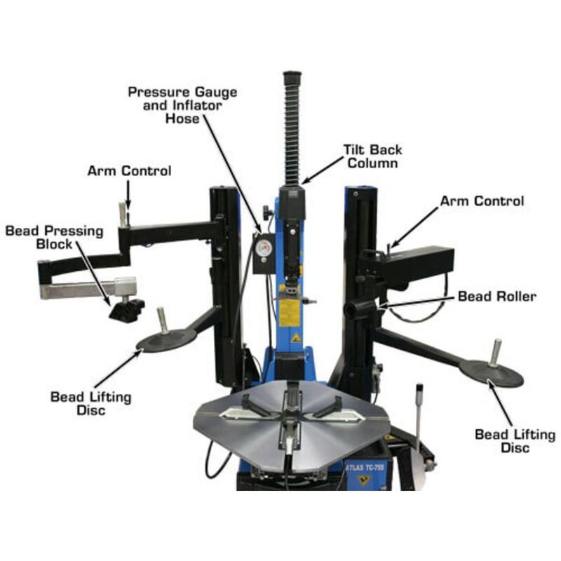 Atlas Automotive Equipment TC755DAA Wheel Clamp Tire Changer with Dual Arm Assist