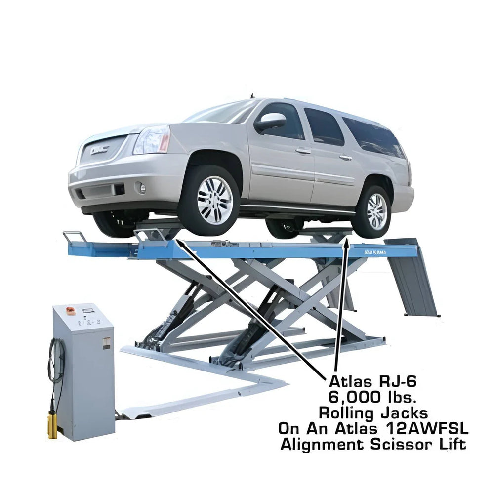 Atlas Equipment 12ASL Alignment Scissor Lift and RJ-6 Rolling Jacks Combo