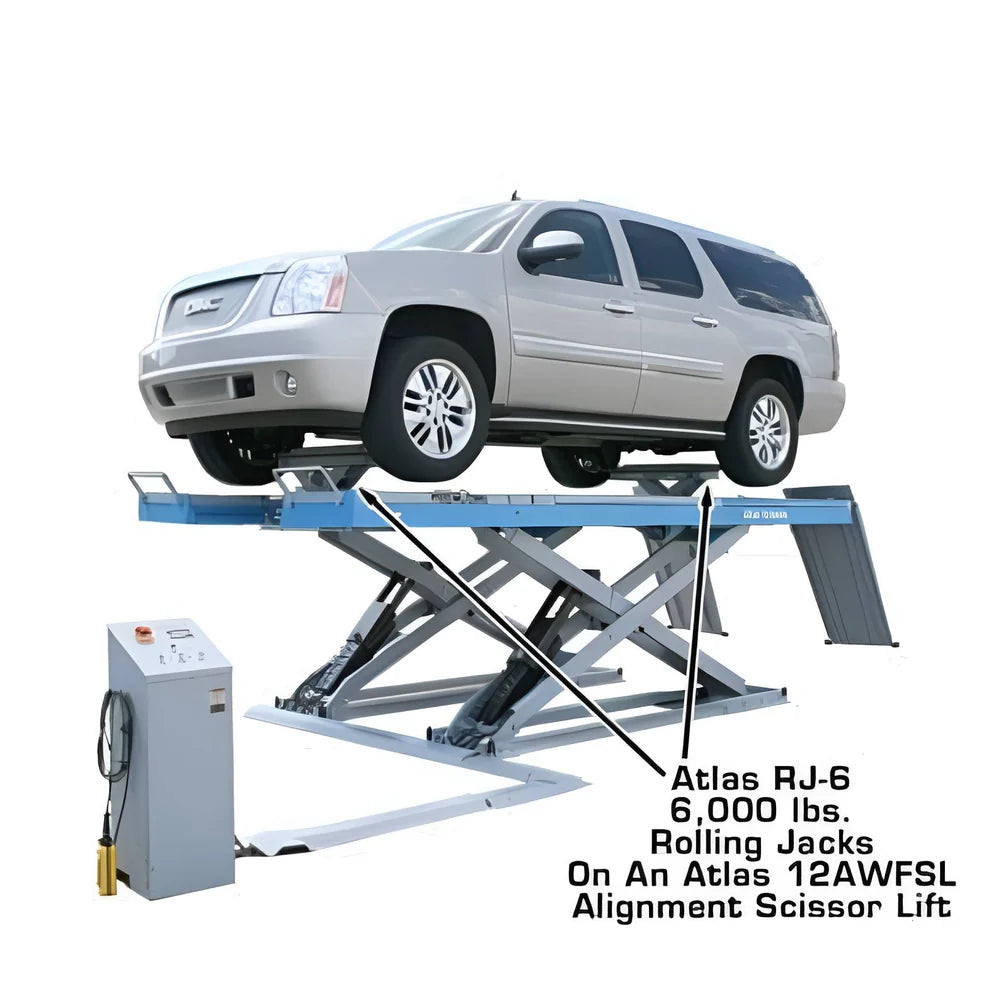 Atlas Equipment 12ASL Alignment Scissor Lift and RJ-6 Rolling Jacks Combo