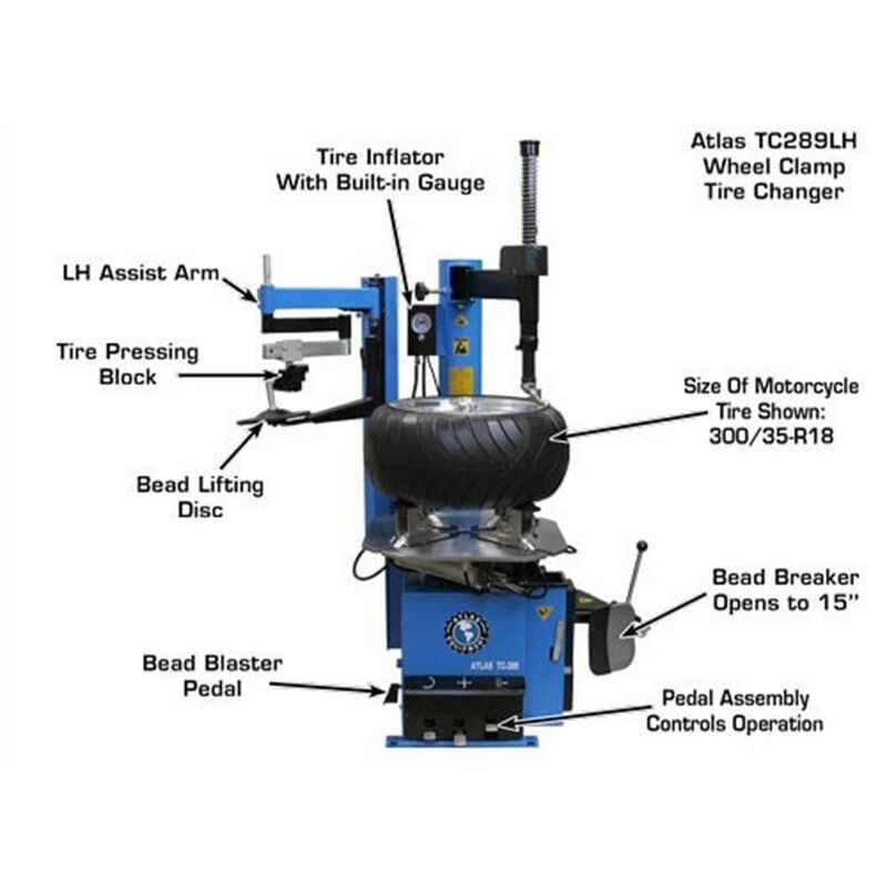 Atlas Automotive TC289LH Extra Large Rim-Clamp Tire Changer with Left Hand Assist Arm